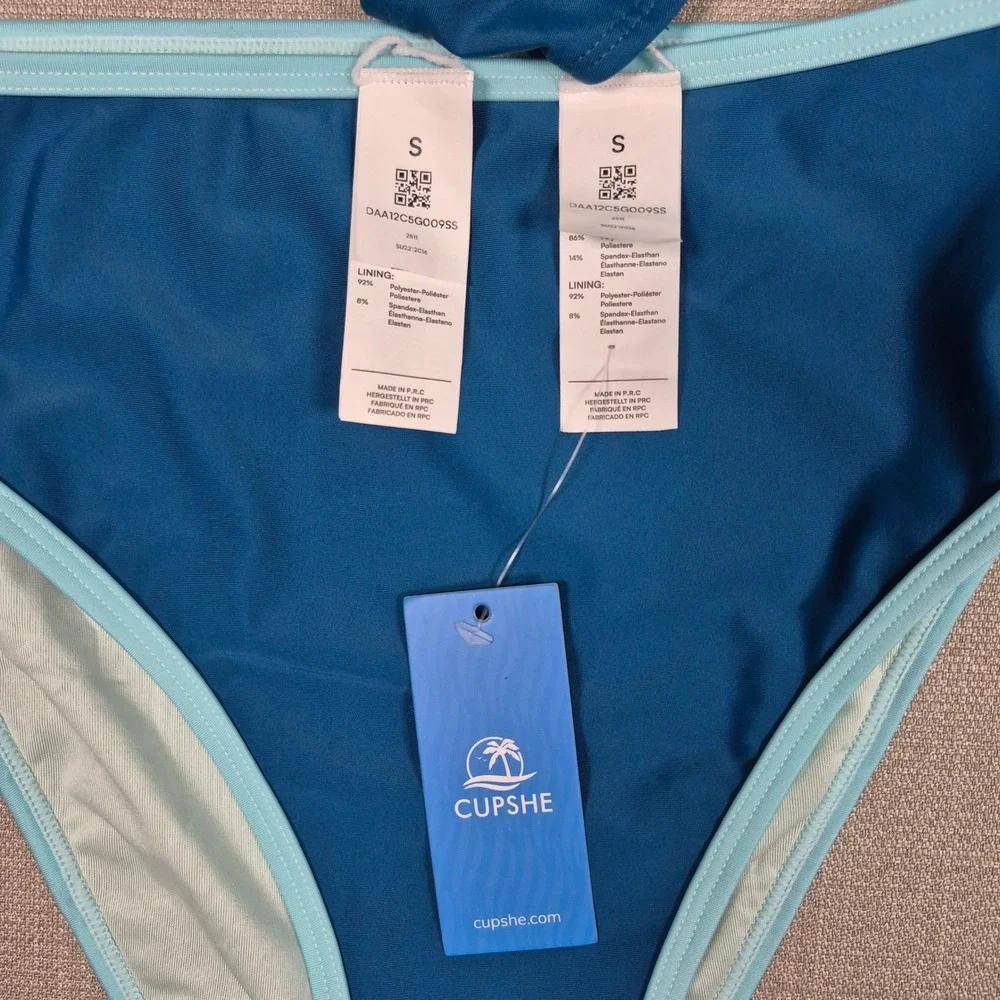 Cupshe Womens High Waisted Bikini Set Teal Blue Sweetheart Neck Size S‎ NWT